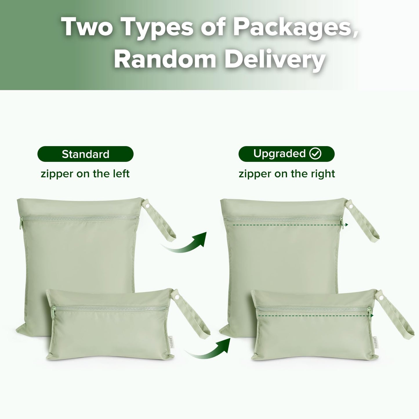 haakaa Waterproof Wet Bags for Baby Wet Dry Bags for Cloth Diaper, Swimsuit & Travel, 2pcs, Grass