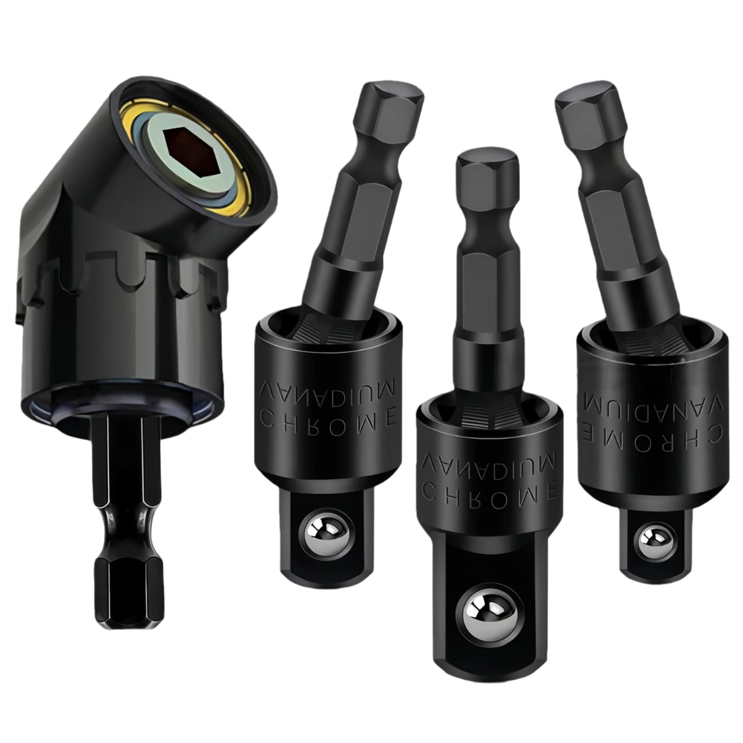 4-in-1 Impact Drill Bit Extension,Right Angle Drill Adaptor,Screwdriver Bit,Rotatable Impact Grade Socket Adapter Set,Hand Powered Tool Kit for Narrow Spaces for home work and daily maintenance