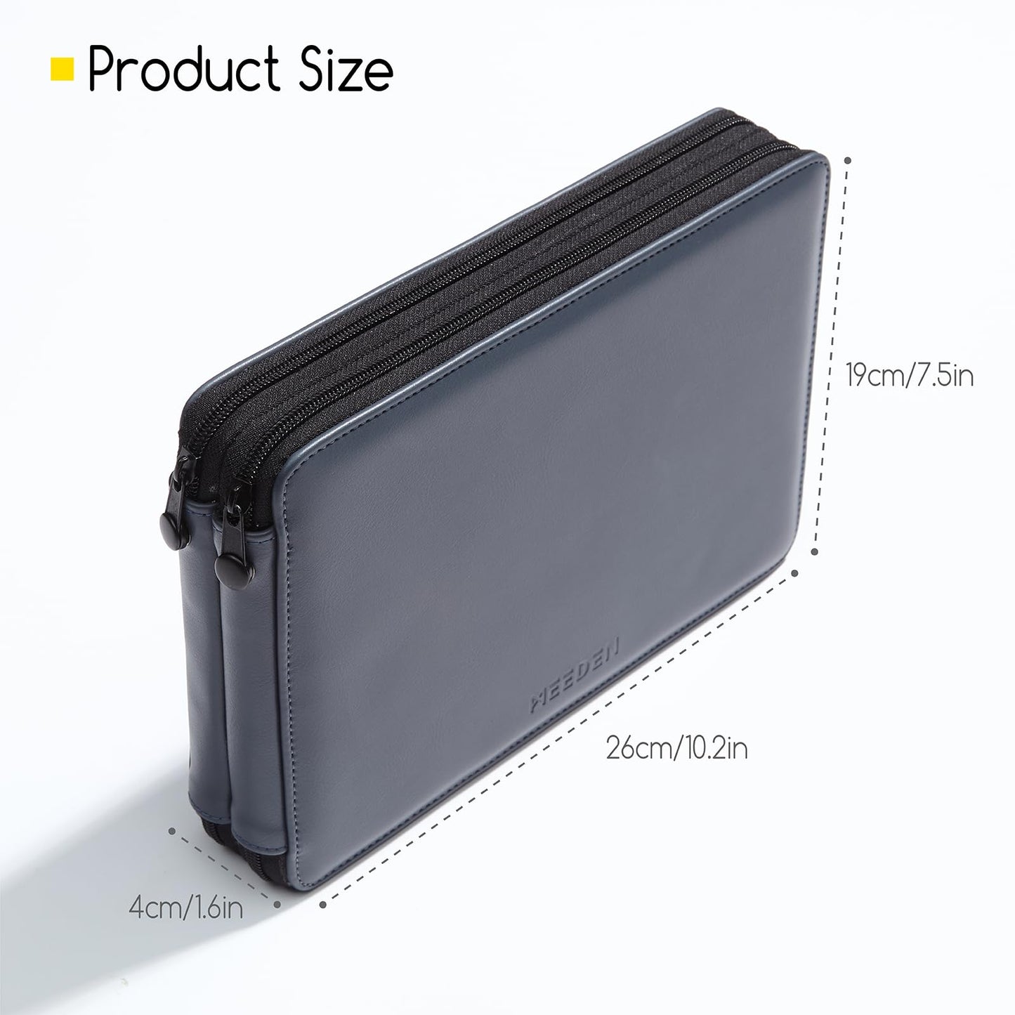 MEEDEN Pencil Marker Organizer Case: Premium PU Leather Zipper Pouch Lined with Silky Velvet - Large Capacity Pen Bag Supplies for Men & Artists – Slate Gray