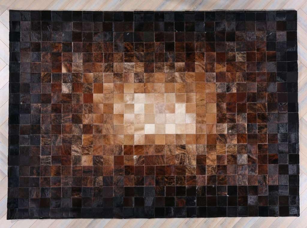 Hair-On Cowhide Leather Patchwork Area Rug 8×10 ft | Natural Patterned Low Pile Area Carpet, Modern Rustic Design for Living Room Bedroom Dining Room & Home Decor, Dark Brown