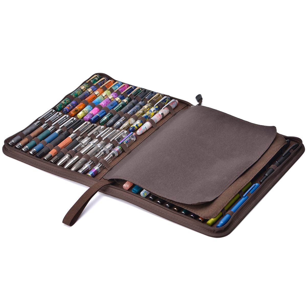 erofa 48 Slots Fountain Pen Case, Brown Water Resistant Canvas Pen Holder Display Pouch Storage Large Capacity Bag