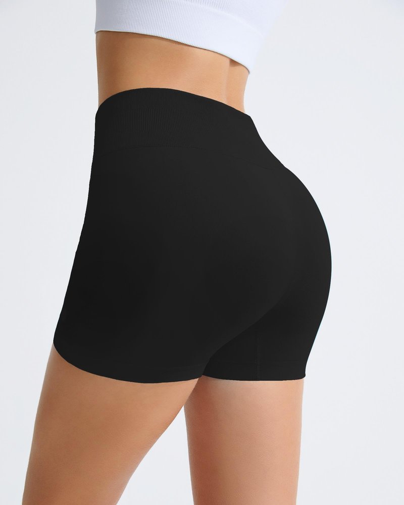 RIOJOY Womens Workout Shorts 4" Seamless High Waisted Scrunch Sports Yoga Fitted Short Tummy Control Running Biker Athletic No Front Seam Pants Soft Lightweight Booty Leggings Black L