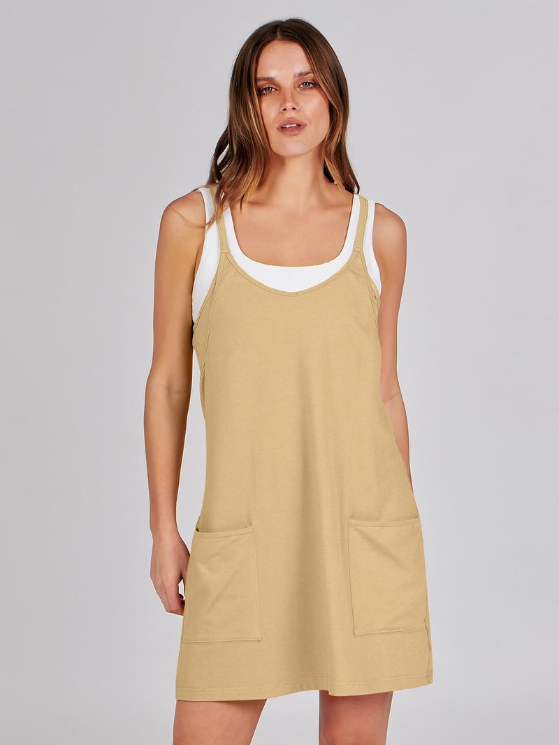 ANRABESS Women Athletic Dress Summer Tennis Workout Active Sports Mini Romper Dress Built in Shorts Travel Vacation Clothes Light Yellow Medium