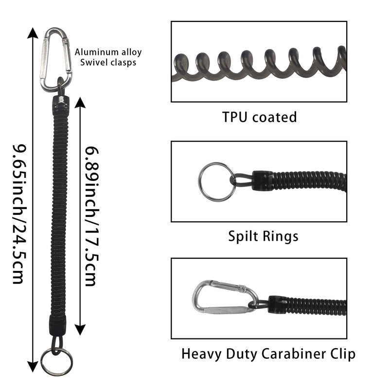 Aventik Magnetic Net Release Ultra-Strong Keychain Fly Fishing Net Retractor with Coiled Lanyard Carabiner Clip(Black)
