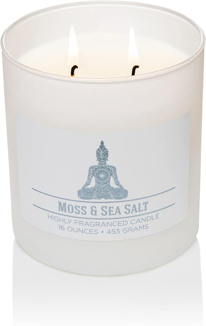 CAROLINA Moss & Sea Salt Scented Candle, 16 oz Wellness Relaxing Aromatherapy Candle, 2 Wick White Jar Soy Blend Wax, Candles for Home, 60H Burn - Made in The USA
