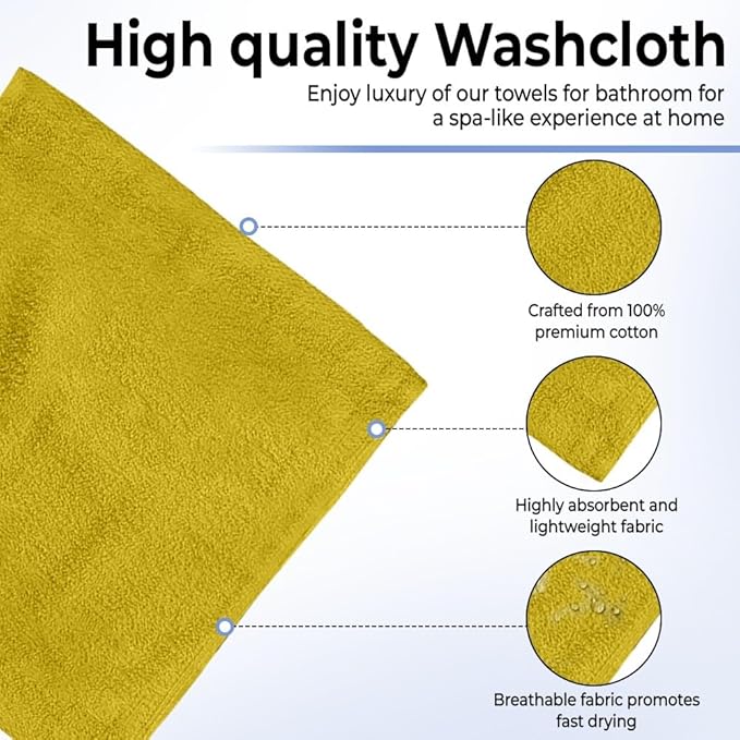 100% Cotton Washcloth Set – Soft, Absorbent Face Towels
