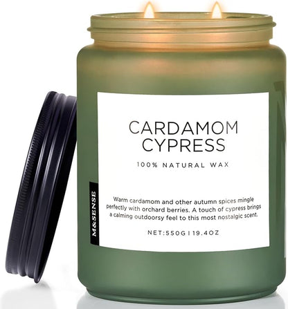 M&SENSE Spice Cardamom Cypress Large Soy Candles for Home Scented 2 Wick Large Soy Natural Candles 19.4oz 110 Hours Long Lasting Slow Burning, Christmas Holiday Woody Scented Winter Gifts