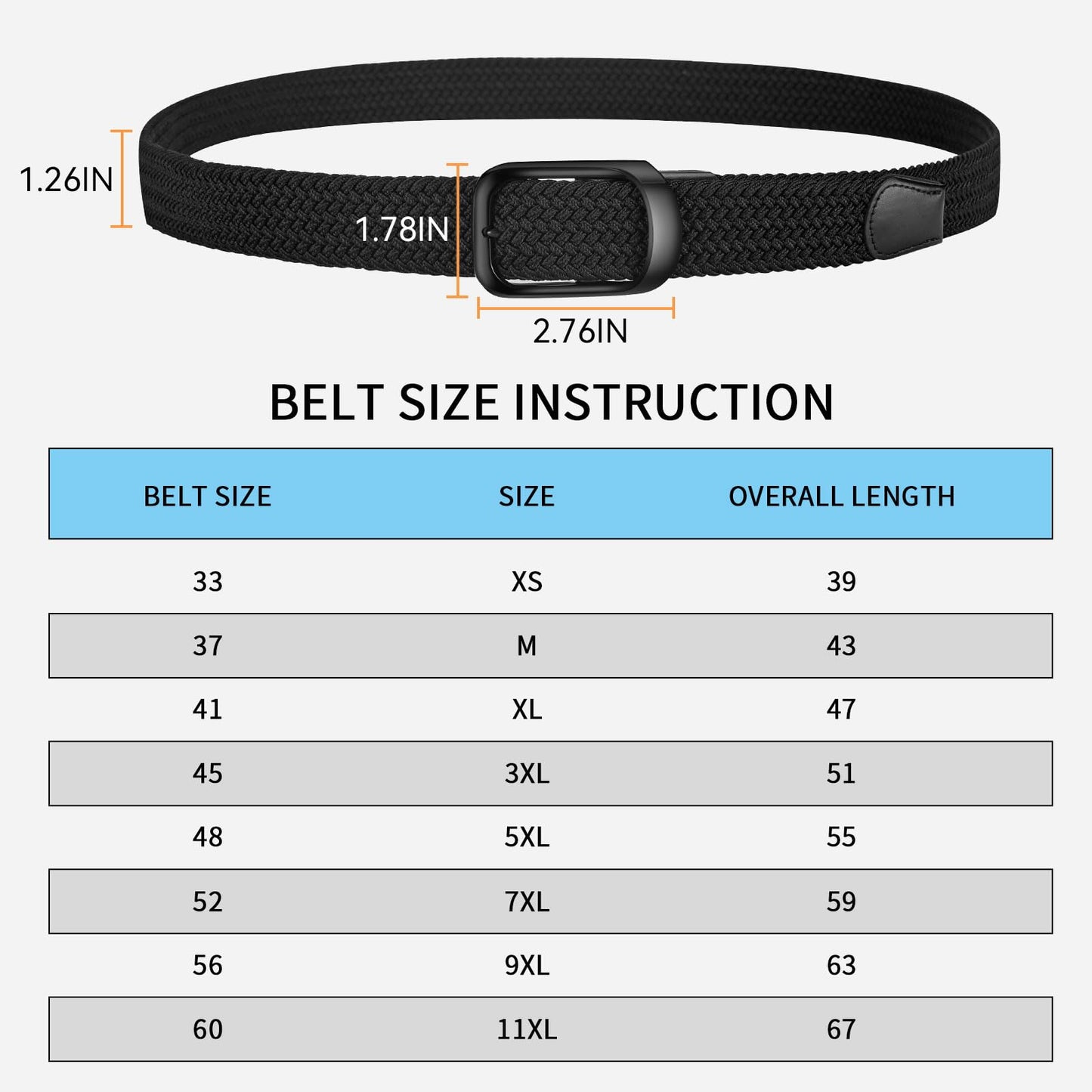 MACBORO Mens Belts Stretchable Big and Tall Belts for Men Elastic Stretch Belt Black 1.26"