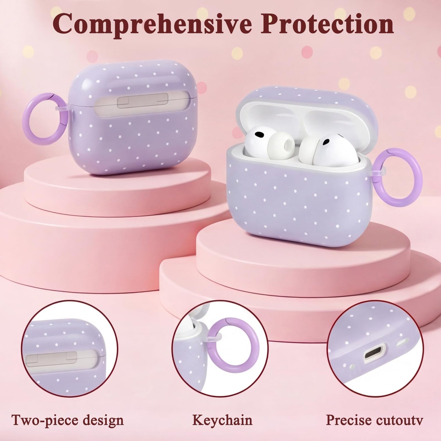 Kimiyaki for AirPods Pro 3 Case Cute Polka Dot Pattern Design Case for Girls Woman Full Protective Shockproof Keychain Cover with Cleaner Kit for Airpods Pro 3rd(2025)
