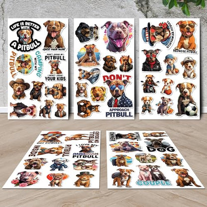 Pitbull Stickers 50 Pieces Vinyl Waterproof Decal for Laptop Water Bottle Phone Car Window Bike Motorcycle Stakeboard Scrapbook Pitbulls Sticker Gifts for Kid Teen Adult