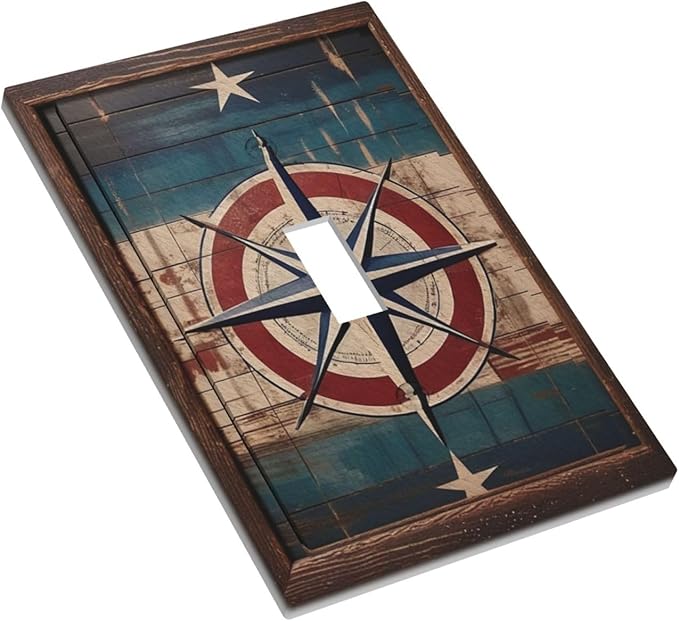 Decorative Art Light Switch Covers Nautical Rustic Star Emblem Single Toggle Wall Plate Decorative Switchcover Electrical Switchplate for Home Decor