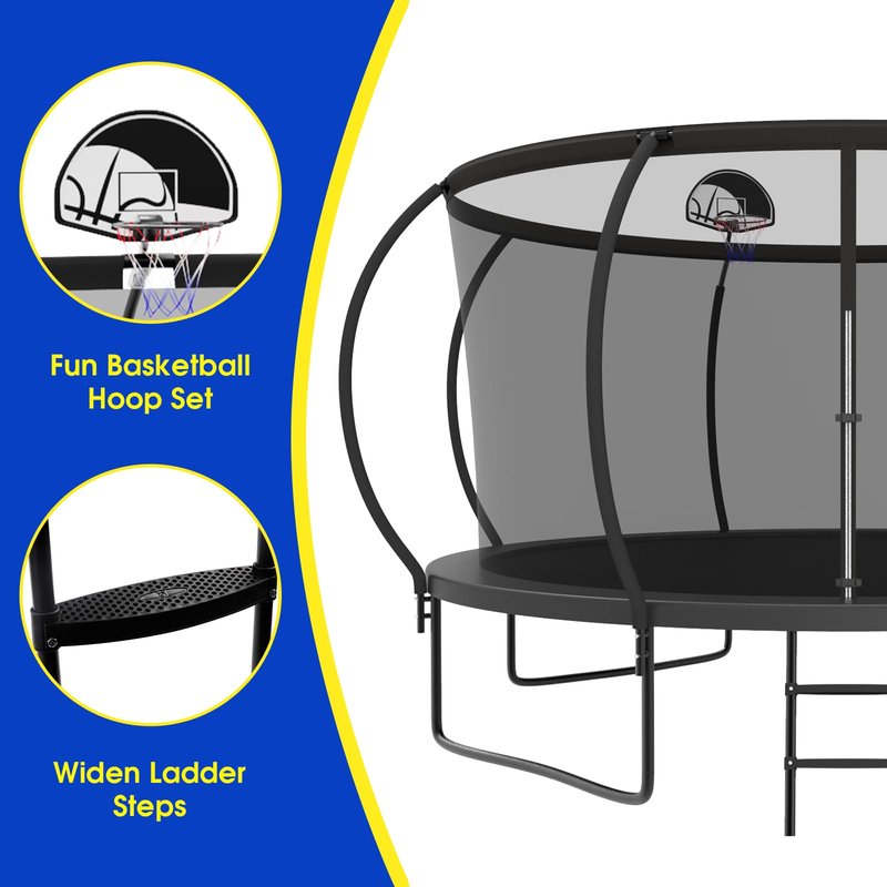SKYUP 2026 Upgraded 8 10 12 14 15 16 FT 1500lbs Tranpoline for Kids and Adults with Light+Sprinkler+Socks, Recreational Tranpoline with Basketball Hoop, Ladder, ASTM Approved Tranpoline for 7-10 Kids