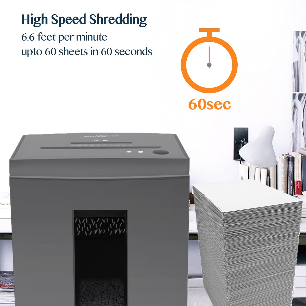 WOLVERINE 10-Sheet Super Micro Cut High Security Level P-5 Heavy Duty Paper/CD/Card Ultra Quiet Shredder for Home Office by 60 Mins Running Time and 6 Gallons Pullout Waste Bin SD9612 (Grey ETL)