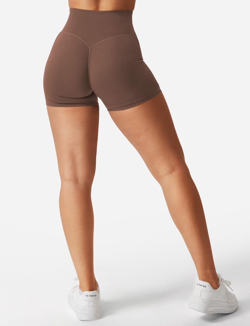 YEOREO Women's Biker Shorts 3.6" / 4.5" / 6" Workout Gym Shorts High Waist Tummy Control Hidden Scrunch Running Yoga Deep Chocolate