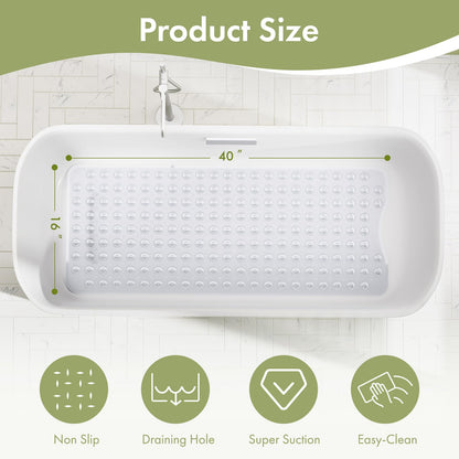 AmazerBath Shower Mat Non Slip 40 x 16 Inches, Shower Stall Mats with Suction Cups and Drain Holes, Non Slip Bath Mat for Tub for Elderly & Kids, Clear