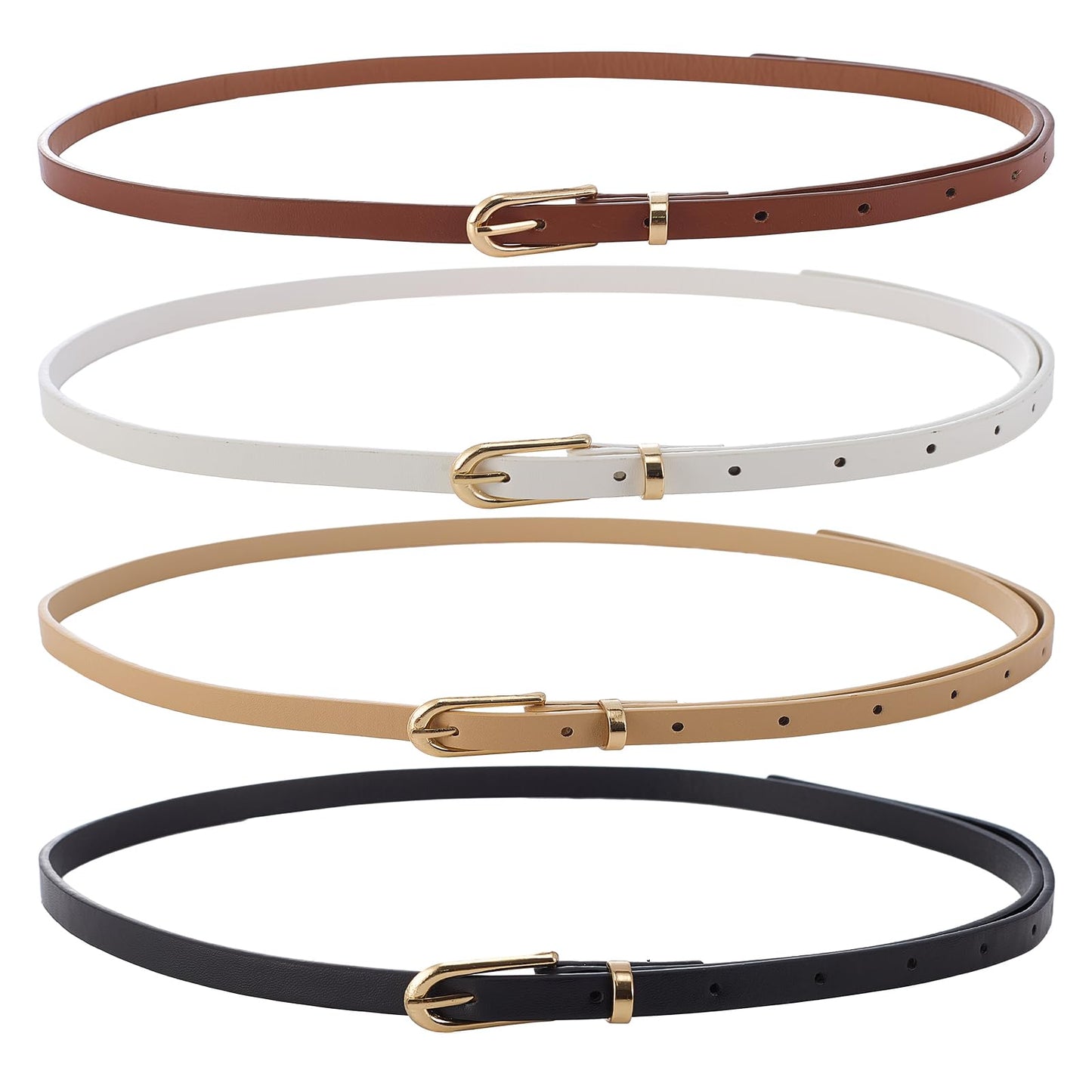 Fsfsdg 4 Pack Classic Belt for Dress Skinny Belt Women with Gold Buckle Thin Leather Waist Belt for Jeans Pants Dresses Daily Wear