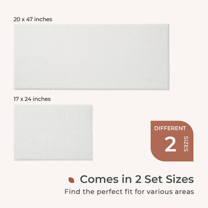 FRESHMINT Chenille Bathroom Rugs Sets 2 Piece 17"x24"+20"x47", Non-Slip Bath Mats Set for Bathroom, Absorbent Bath Rug, Washable Set of 2 Shower Floor Mat Runner, White