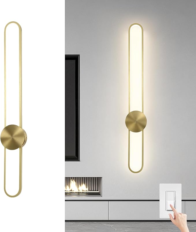 JAYMP Modern Wall Sconce Dimmable LED Wall Light Fixture, Hardwired Wall Lamp for Living Room, Dining Room, Bedroom, Hallway, Lobby, Entryway (Brushed Gold, H90cm/35.4inch)
