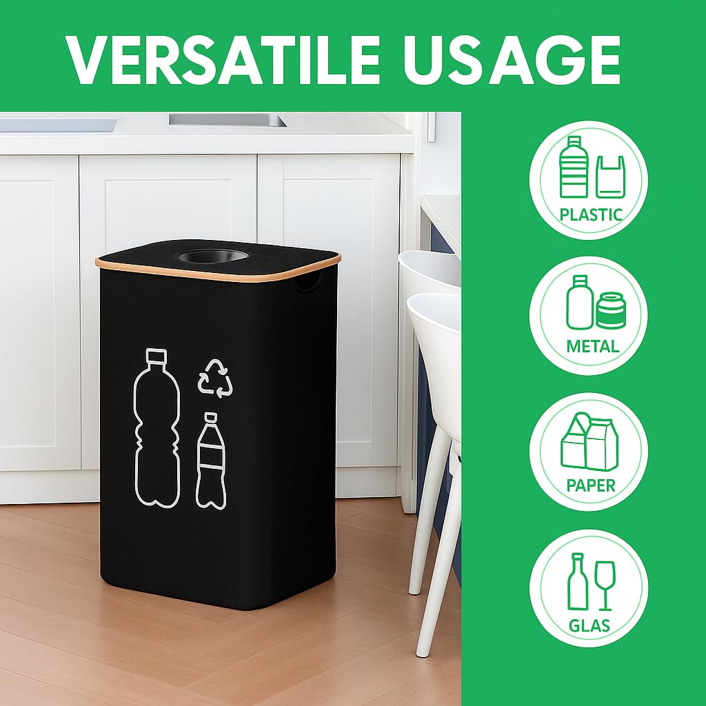 EGGUITAR 100L Large-Capacity Recycling Bin with Removable Bag–Ideal for Sorting and Storing Bottles and Glass Waste. Sturdy, Durable, and Perfect for Efficient Recycling Management.