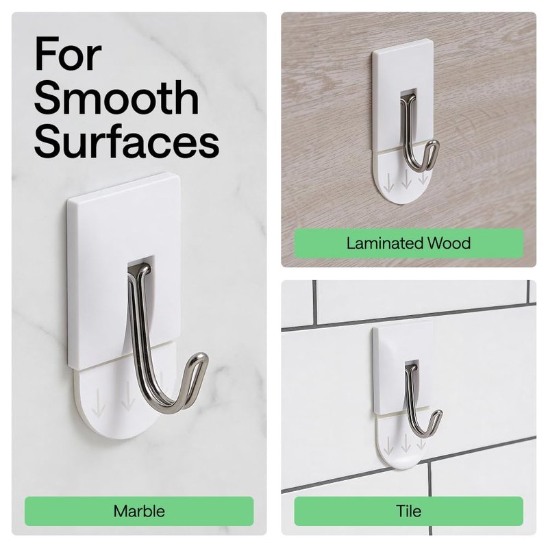 GORILLA GRIP Adhesive Hooks for Hanging, Heavy Duty Self Adhesive Wall Hooks, Damage-Free Removable Metal Hook, No Tools Required, Wall Hanger for Kitchen Bathroom Towel Coat Keys Purse, 5 Pack