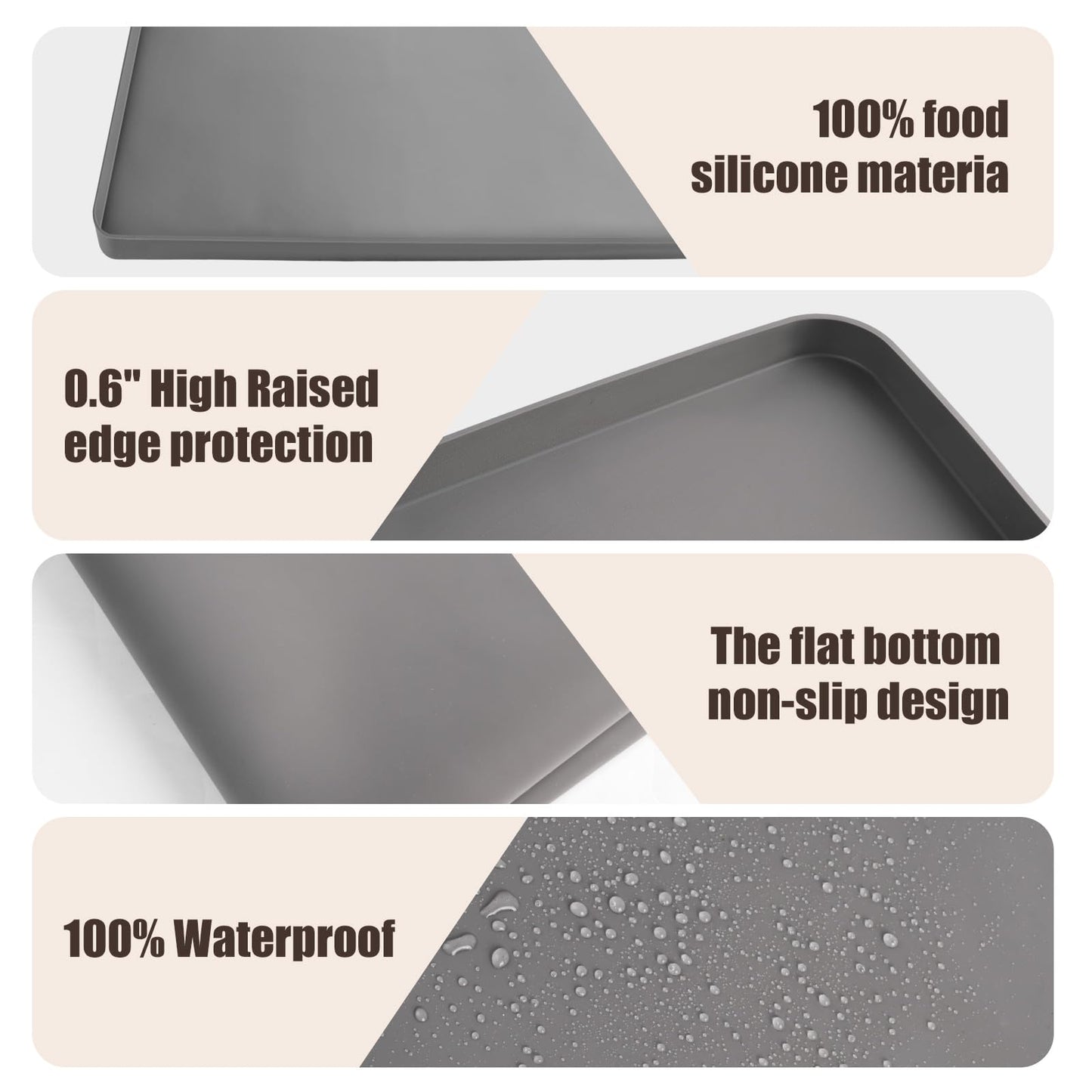 Silicone Cat Litter Mat 24x20 in Waterproof Litter Box Mat Leak-Proof Thick Under Kitty Litter Box Feeding Tray with Raised Edges for Floor Carpet, Grey
