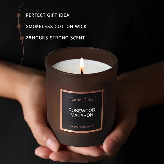 HomeLights Luxury Scented Candle, Natural Soy Wax, Home Fragrance Decor Gift, Rosewood Macaron, Medium Jar