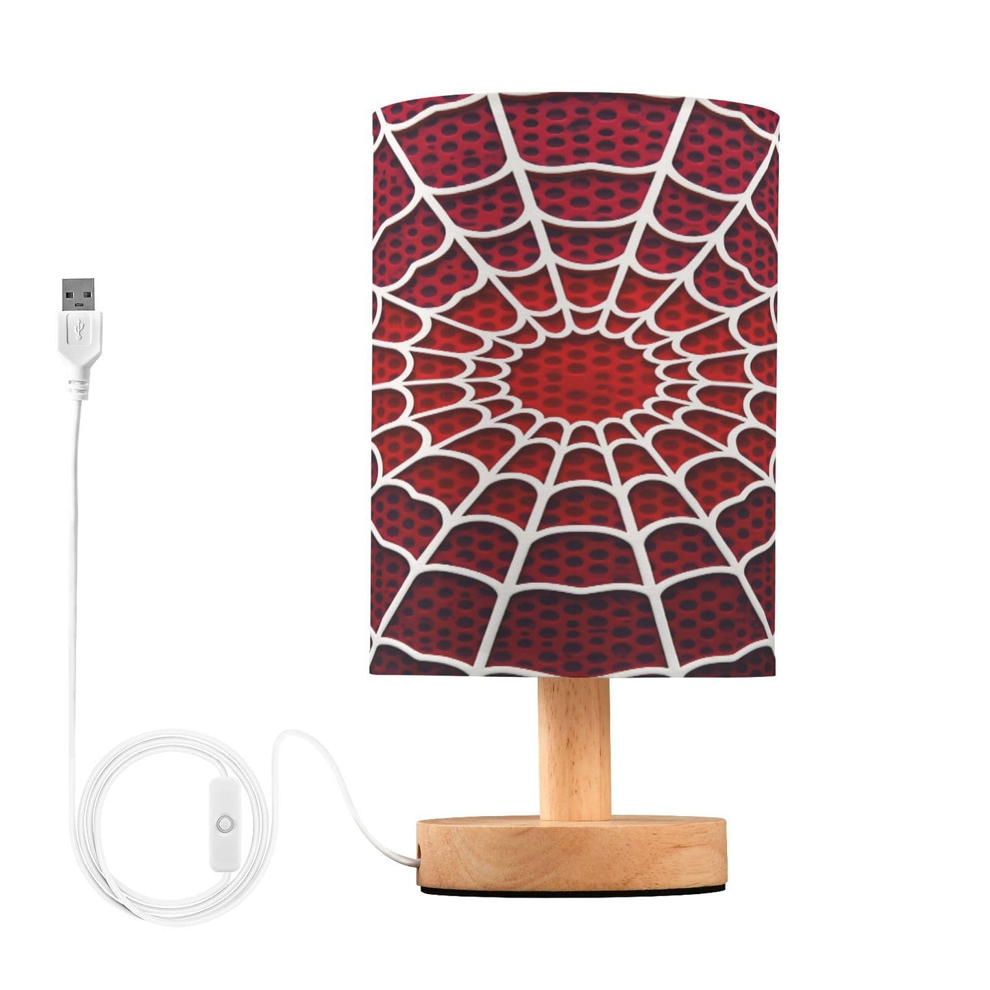 White Spider Web Red Dot Table Lamp for Bedroom Bedside Lamp Desk Lamps Cylinder Nightstand Lamp for Living Room Office Decor