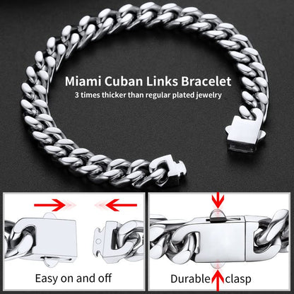 ChainsHouse Hip Hop Cuban Bracelet for Men 9mm 21cm 316L Stainless Steel Wrist Bracelet Man Bangle