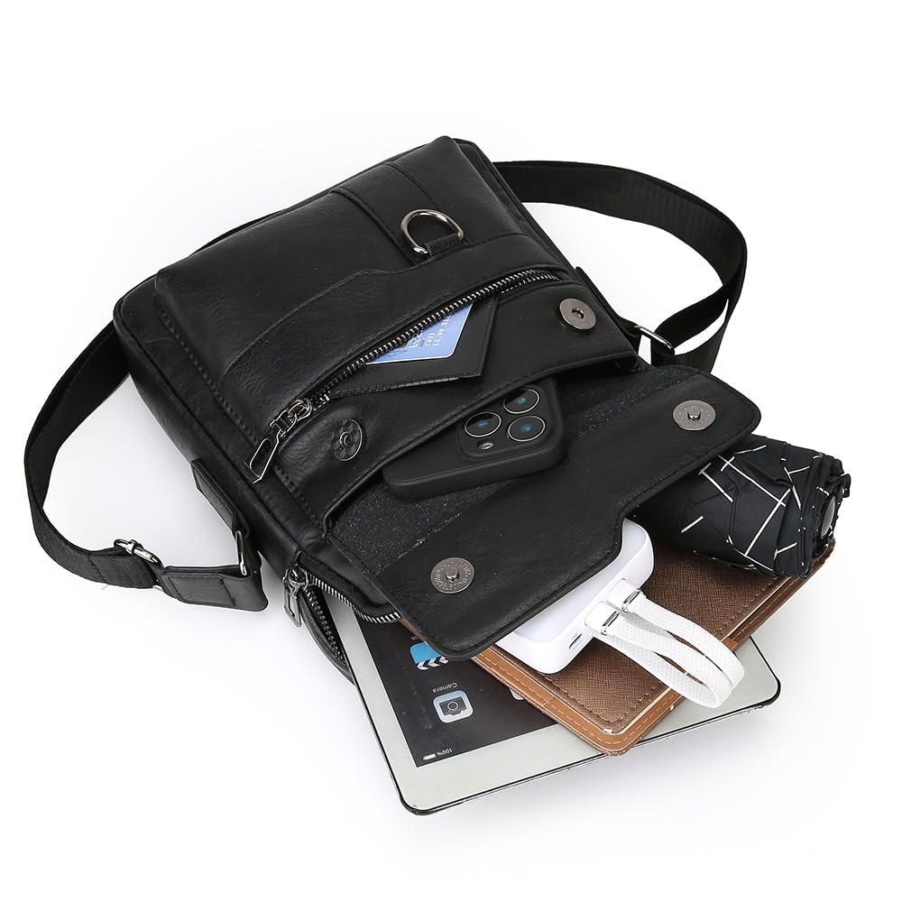 LEBULLBRO Shoulder Bag for Men Crossbody Bags Leather Sling Bag Messenger Bags with Multiple Pockets Business Outdoor
