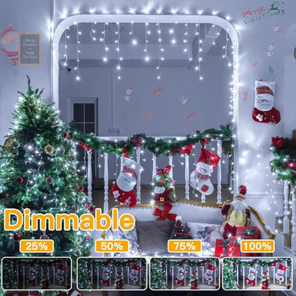 Ollny Icicle Lights for Outside 400LED 32FT, Cool White Christmas Light with Remote 8Modes Timers Waterproof, Plug in Connectable Hanging Lights for Outdoor Indoor House Roof Holiday