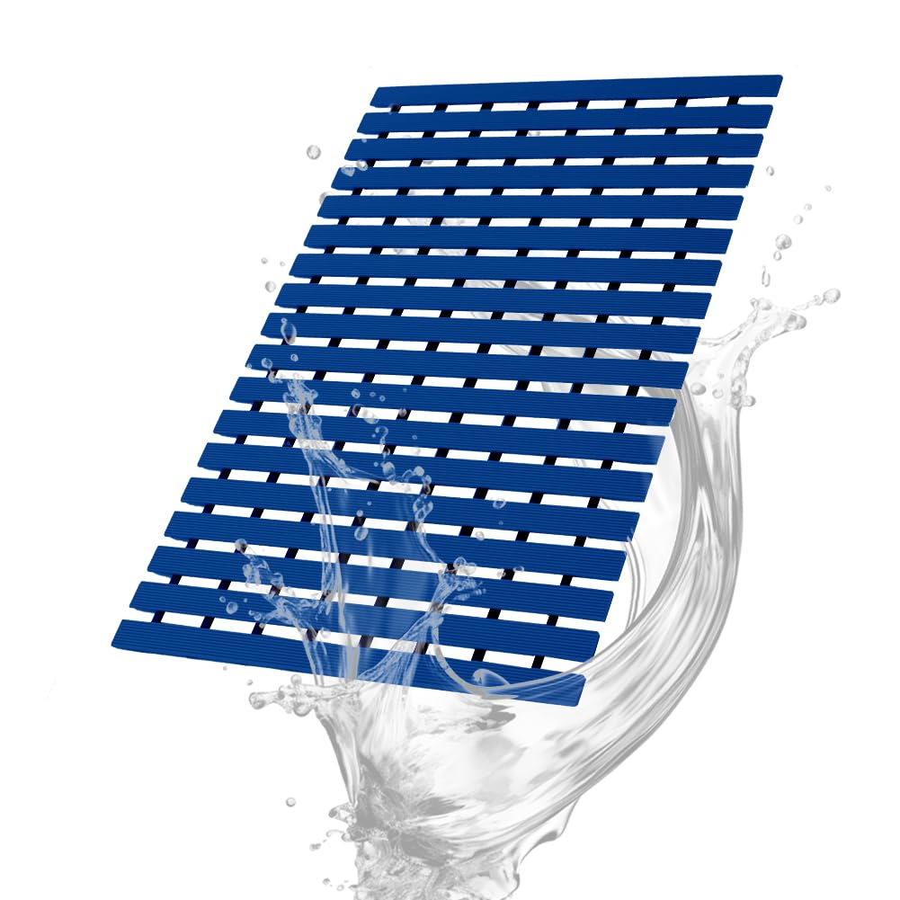 SUWUYUE Bath Mat Non Slip Shower Mat Bathtub with Drain Holes and Heavy Duty Rubber No Suction Cups Sturdy Shower Stall Tub Mat for Bathroom, Shower Floor, Pool, SPA, (Blue, 17"x26")
