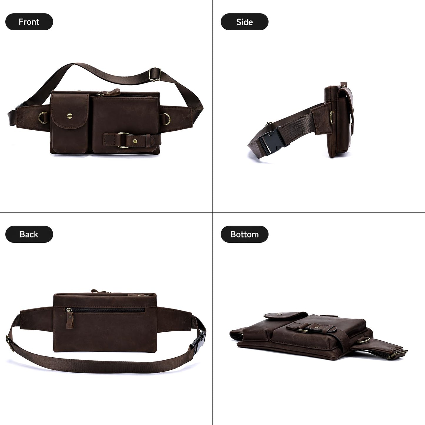 NIUCUNZH Genuine Leather Fanny Pack for Men Small Belt Bag Women Slim Waist Purses Sling Crossbody Bags for Running Hiking Travel