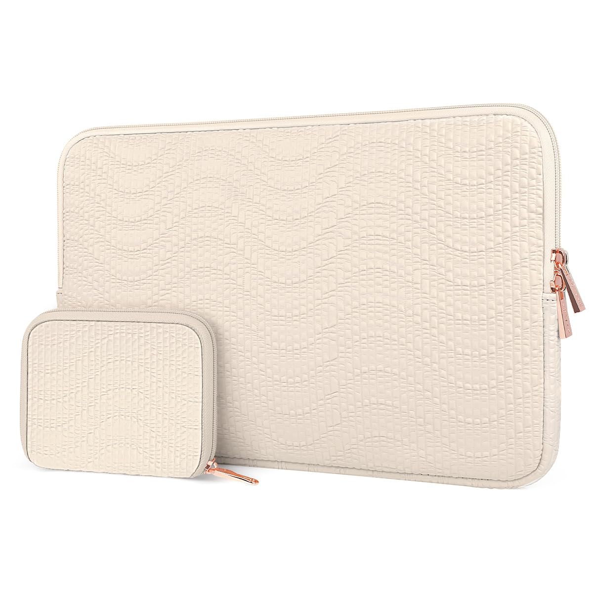 ARVOK Laptop Sleeve Case for MacBook Pro15 16 inch/MacBook Air M5/M4/M3/M2 2026-2023, Water-Resistant Leather Case for HP/Dell/Lenovo/Asus/Acer/Samsung/MSI with Accessory Bag (Milk White, 15 inch)