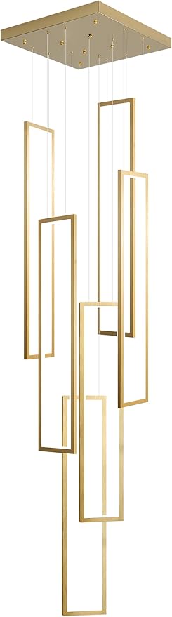 Flashing God Large Modern Chandeliers,Gold Chandelier with 6 Ring Led Foyer Chandeliers,High Ceiling Chandelier for Living Room,Rectangle Pendant Lights for Entryway Staircase LED Dimming 2700k-6001k