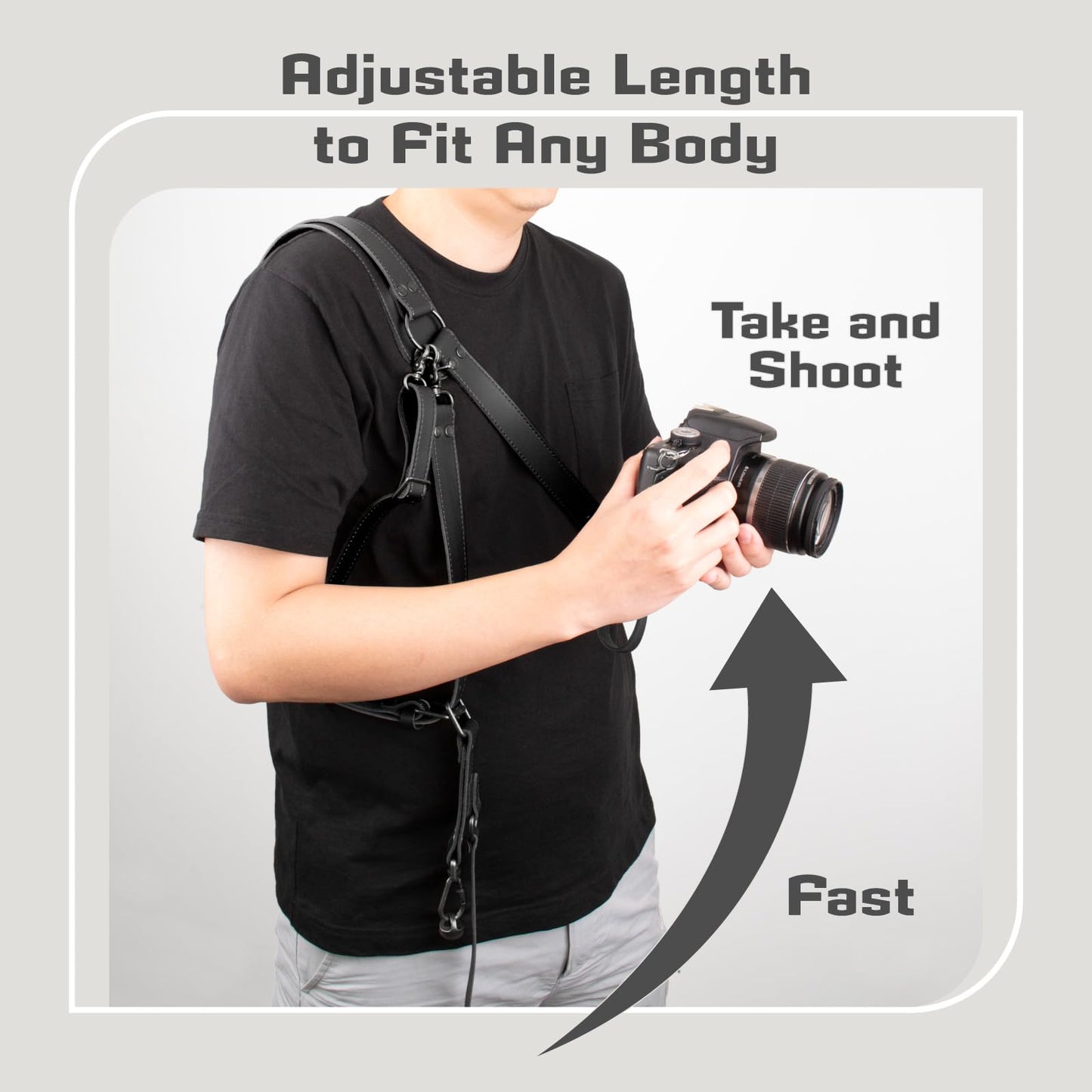 4J LEDR Leather Camera Strap,Shoulder Camera Strap for 1 or 2 Camera,Dual Camera Harness for Photographers,Multi Camera Gear for Dslr/Slr Strap,Camera Harness Camera Sling Strap Single or Dual,Black