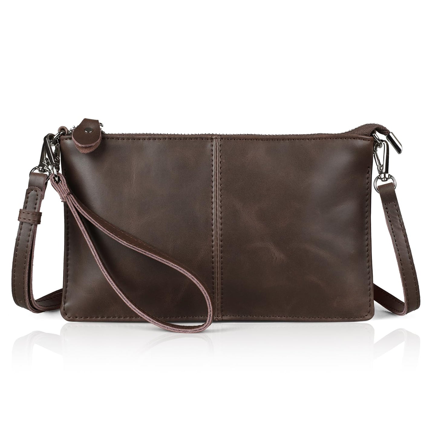 befen Vintage Brown Crazy Horse Leather Wristlet Clutch Wallet Purse Small Crossbody Bag for Women with RFID Card Slots (Mocha)