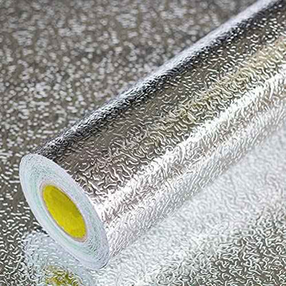 Kitchen Wallpaper Oil Proof Sticker Backsplash Aluminum Foil Self-Adhesive Paper Silver Cabinet Liner Shelf Liner Waterproof and Heat Resistant Peel and Stick Backsplash(15.7X118 Inches)