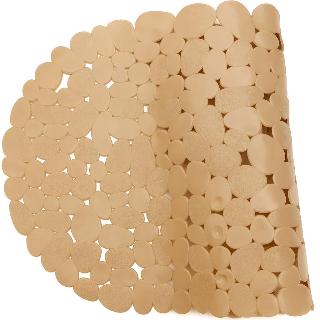 Dependable Industries Inc. Essentials Nonslip PVC Pebble Style Bathmat Shower Bathtub with Suction Cups 27" x 15" Textured for Secure Footing Oval (Brown)