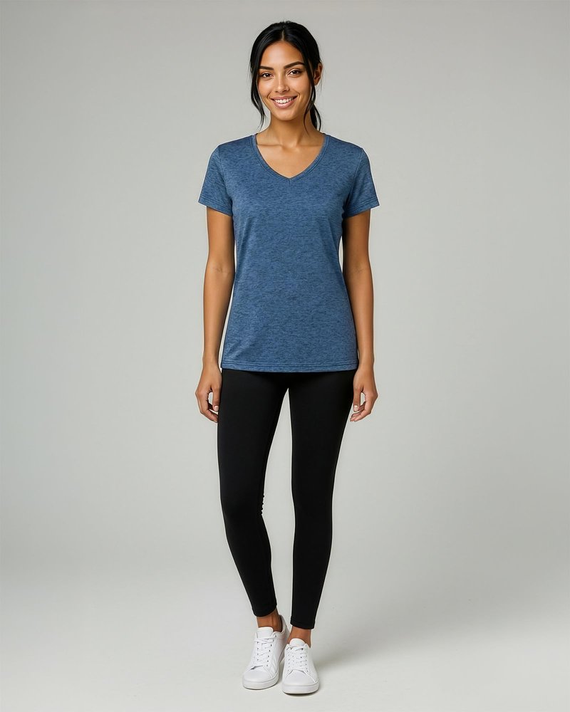 Real Essentials 5 Pack: Women's Dry-Fit Short Sleeve V Neck T Shirt Workout Fitness Yoga Top Tee (Available in Plus Size), Set 8, 2X