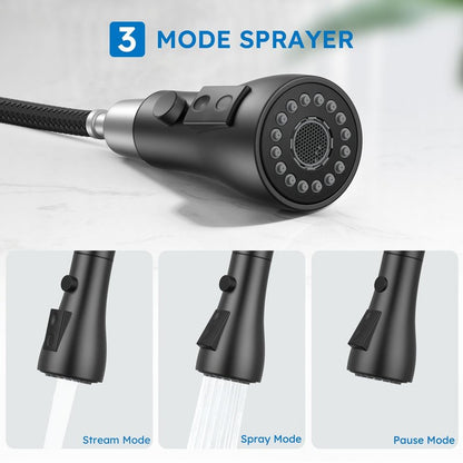 Arofa Matte Black Kitchen Faucet, Kitchen Sink Faucet with Pull Down Sprayer Single Handle Stainless Steel Commercial Modern for 1 or 3 Hole Farmhouse Camper Laundry Utility Rv Bar Sinks