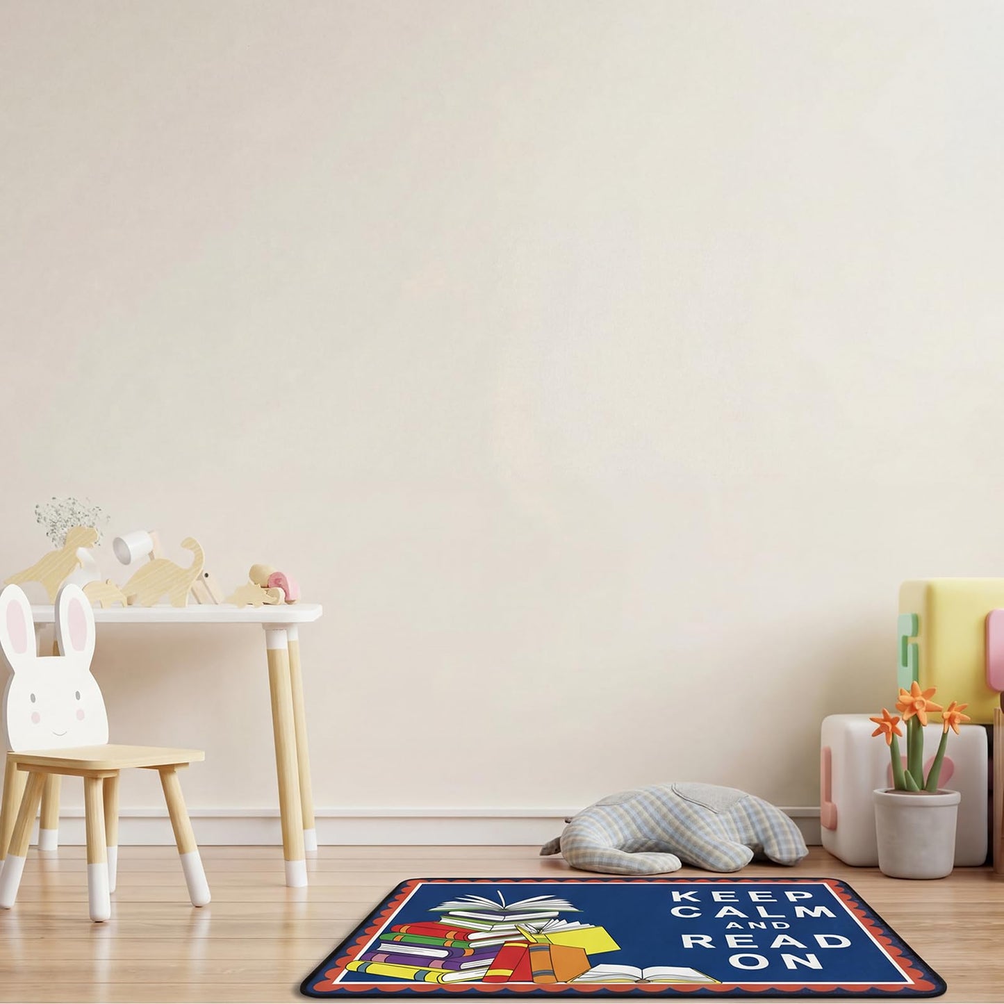 Dunzy Keep Calm and Read On Mat Classroom Calm Down Corner Rug 36" x 24" Non-Slip Carpets Black Rug for School Living Bedroom Playroom