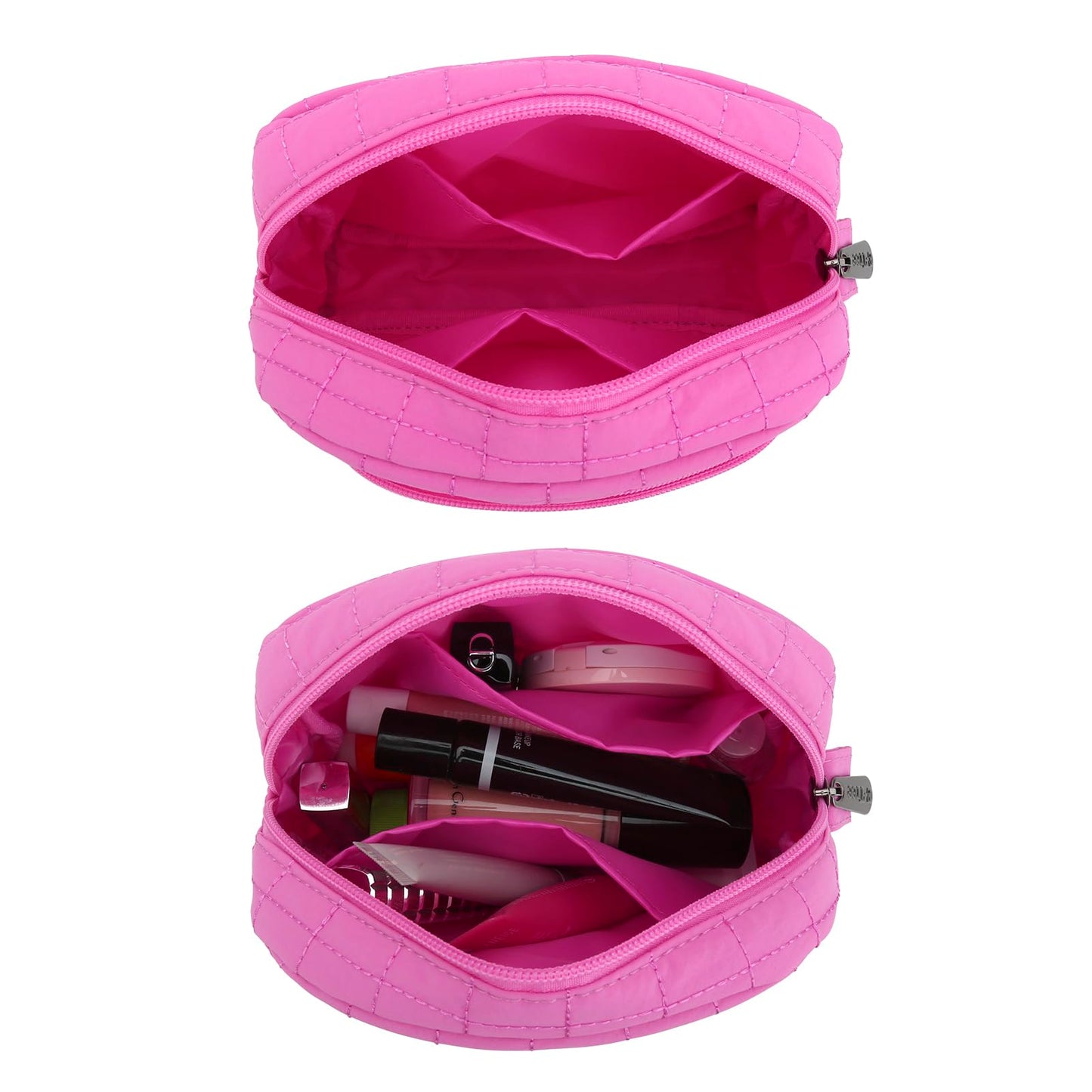 E-Tree Makeup Bag, Quilted Cosmetic Bag for Women, Puffer Make up Pouch for Purse,Travel Toiletry Organizer Case (Pink)