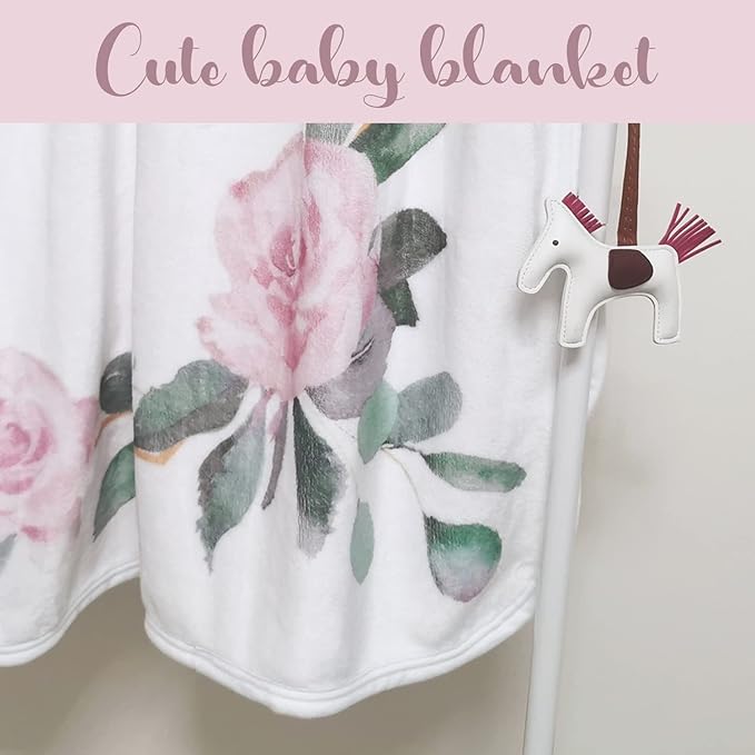 Baby Monthly Milestone Blanket for Baby Girl, Newborn Age Months Blanket Photo Prop with Growth Chart, Floral Wreath & Headband