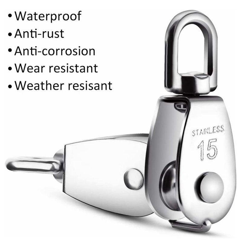 YAMASO,2Pcs 304 Stainless Steel M15 Silver Single Pulley Block Wire Rope Hanging Wire Towing Wheel