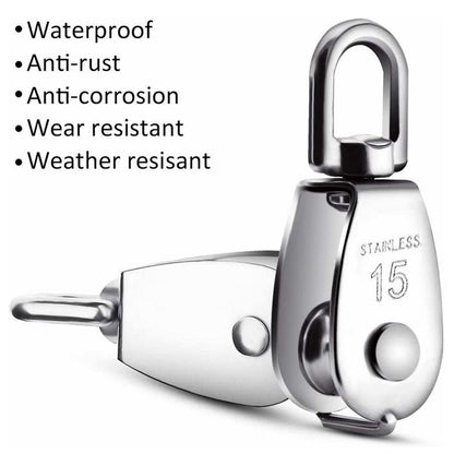 YAMASO,2Pcs 304 Stainless Steel M15 Silver Single Pulley Block Wire Rope Hanging Wire Towing Wheel