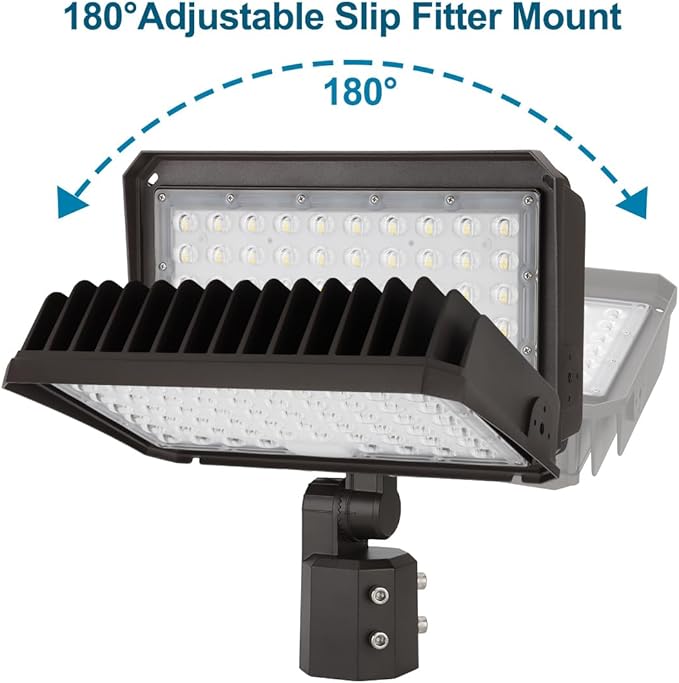 150W LED Flood Light with Dusk-to-Dawn Photocell, 130lm/W 5000K Daylight 100-277V IP65 Waterproof, 150W-100W-75W Adjustable, LED Parking Lot Light with Slip Fitter Mount, ETL