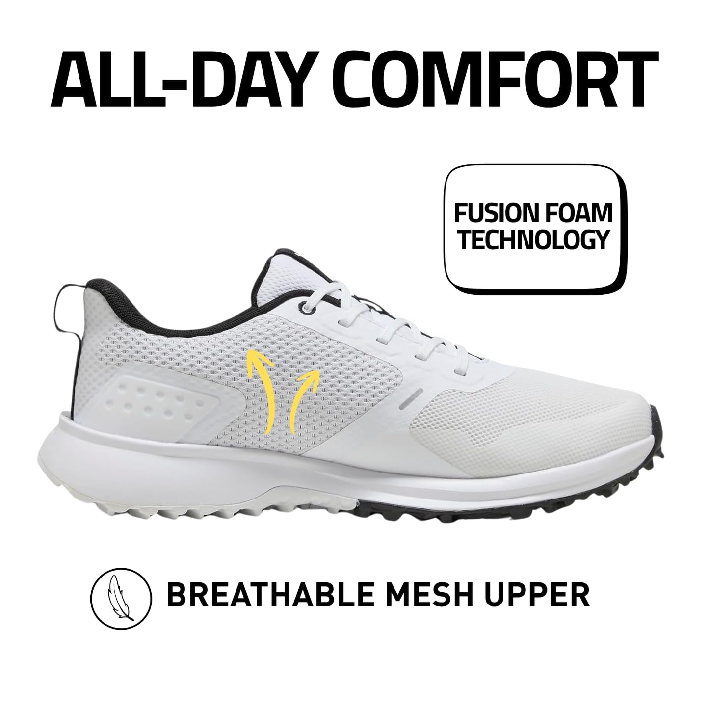 Puma Golf Men's Fusion Grip 6 Golf Shoe, Puma White-Puma Black, 10.5