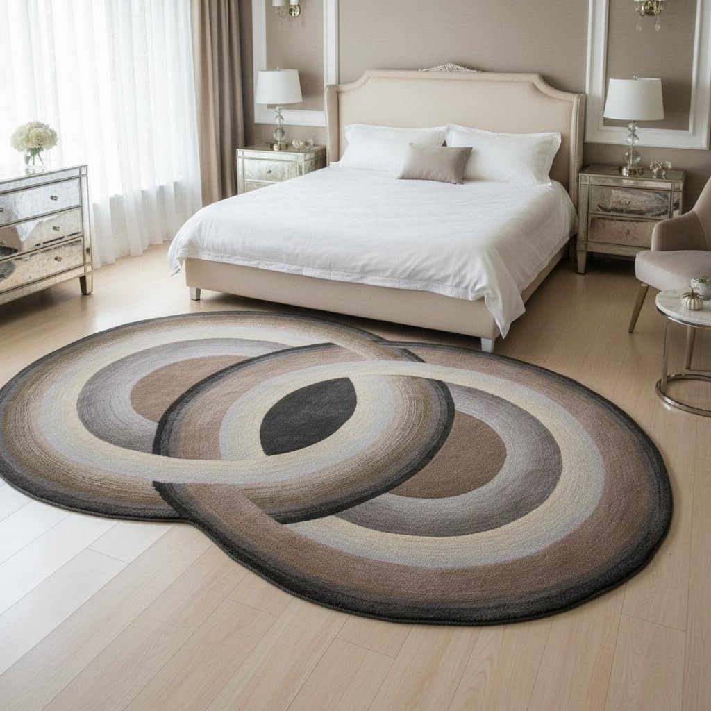 Gray Brown Concentric Circle Abstract Shape Irregular Rug for Living Room Bedroom Guestroom Washable Low Pile Shag Carpet Unique Designer Home Office Dorm Kitchen Hallway Anti Slip Runner Mat 2x3