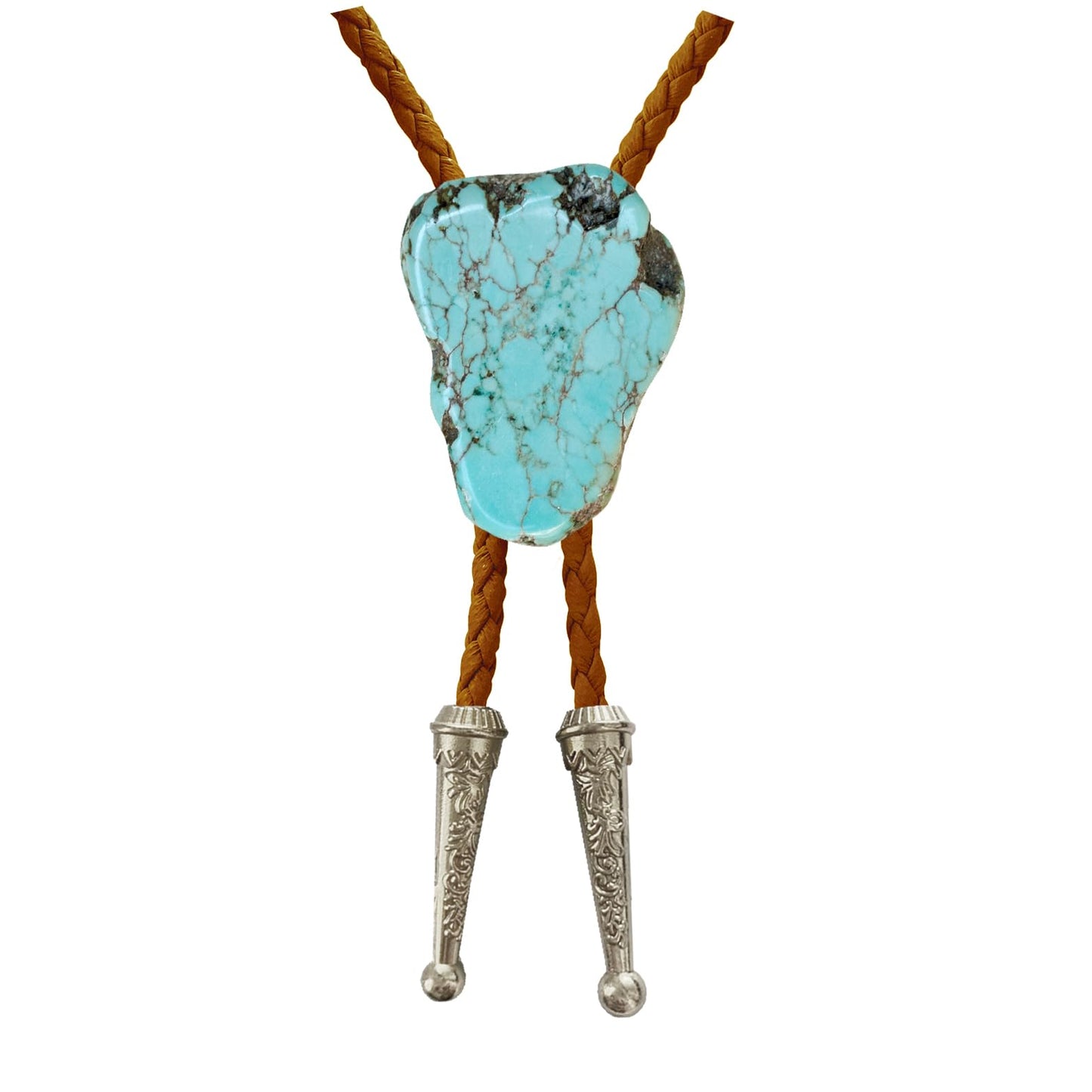Daisy Del Sol Bolo Tie Turquoise Stone Braided Vegan Faux Leather Silver Tips Handmade Necklace Adjustable Western Jewelry