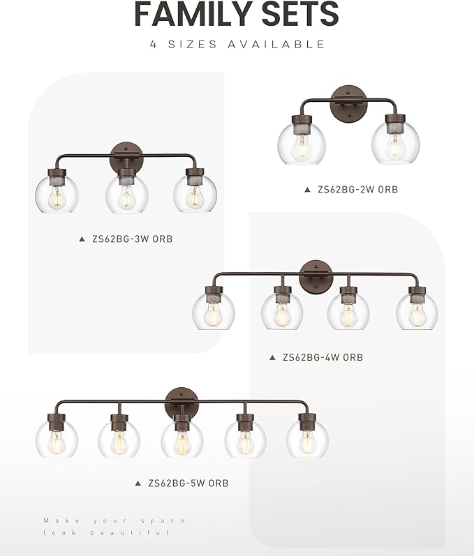 zeyu 5-Light Modern Vanity Light Fixture, 38.5 Inch Bathroom Light Fixtures Wall Mount with Clear Glass Globe Shade, Oil Rubbed Bronze Finish, ZS62BG-5W ORB